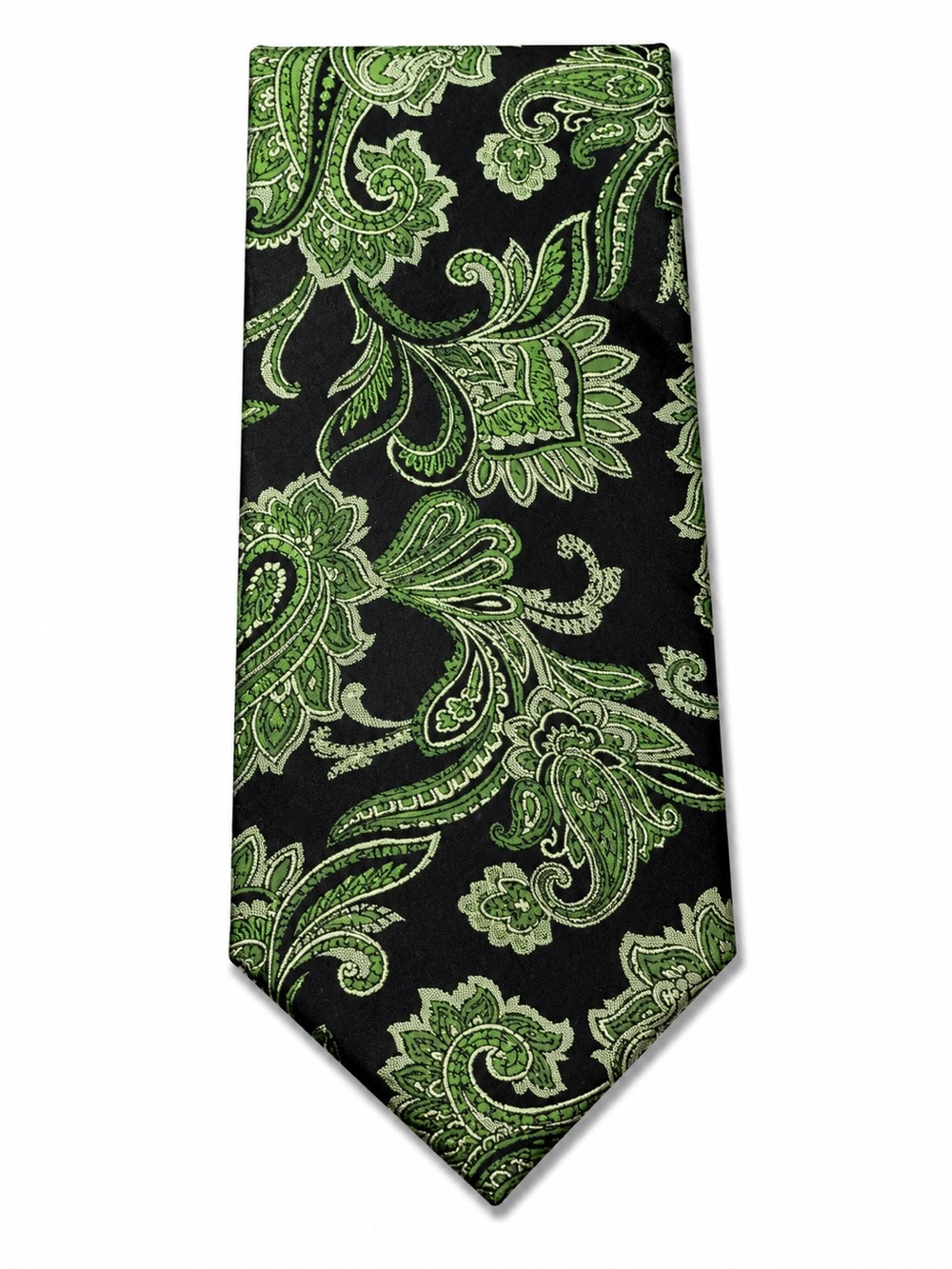 Stafford Black Tie with Green Paisley Design